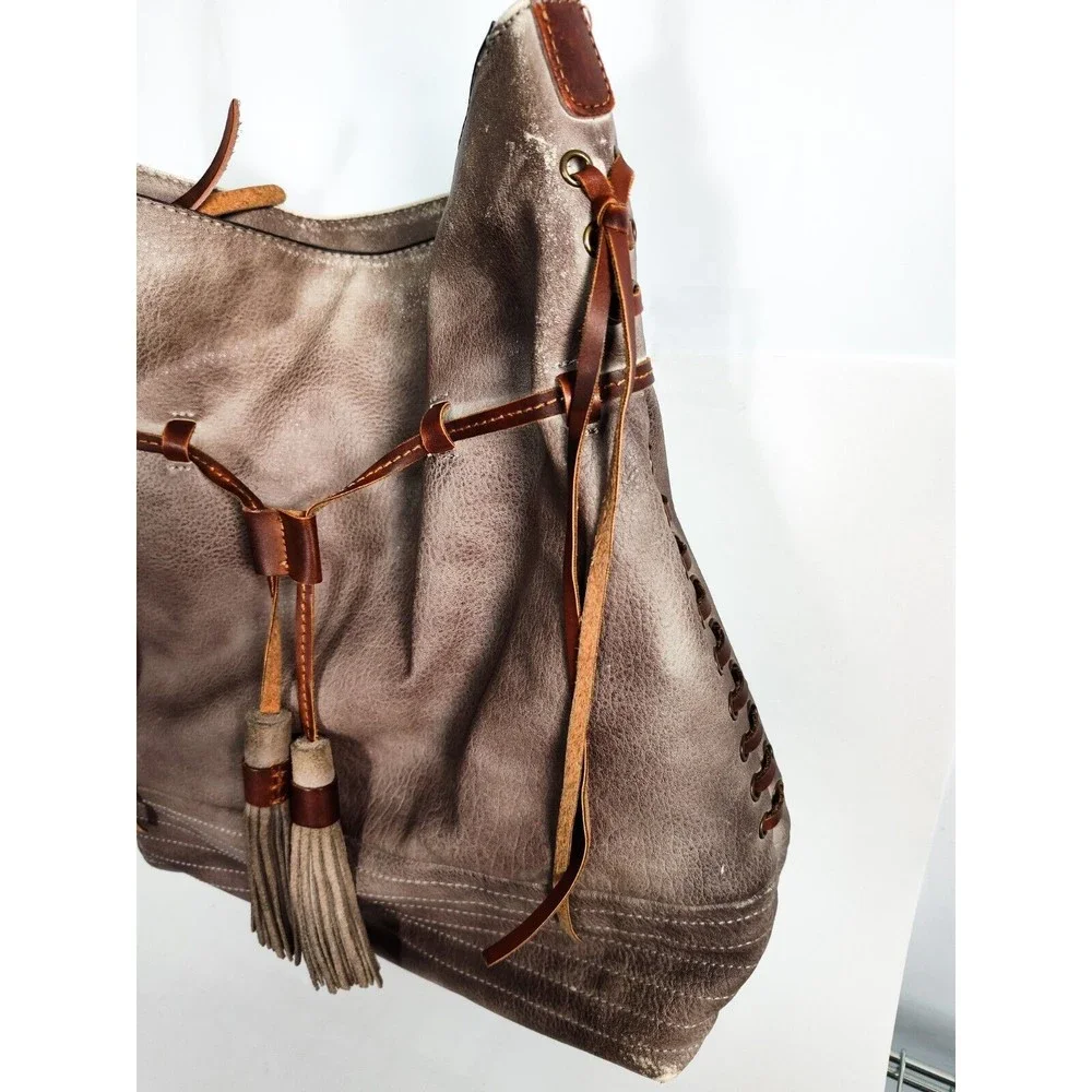 Free People Brown Leather Hobo Shoulder Bag with Tassels